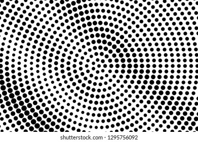 Black on white centered halftone texture. Oversized dotwork gradient. Dotted vector background. Monochrome halftone overlay for vintage cartoon effect. Perforated retro card. Abstract dotwork surface