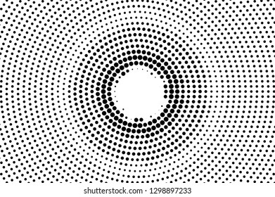 Black on white centered halftone texture. Sparse dotwork gradient. Rough dotted vector background. Monochrome halftone overlay. Vintage cartoon effect. Perforated texture. Retro dotwork surface