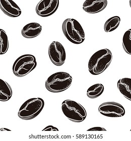 Black on white coffee beans. Vector pattern on white background eps.10 Great for web, print, home decor, textile, wrapping paper, wallpaper, invitation card