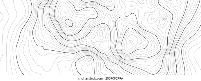The black on white contours vector topography stylized height of the lines. The concept of a conditional geography scheme and the terrain path. Ultra wide. Map on land vector terrain Illustration.