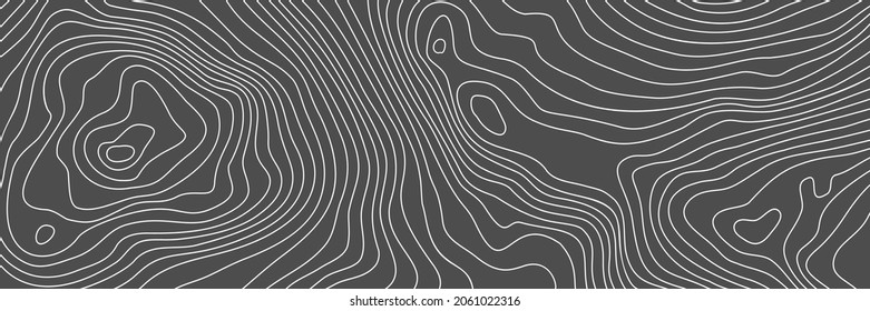 The black on white contours vector topography stylized height of the lines. The concept of a conditional geography scheme and the terrain path. Ultra wide. Map on land vector terrain Illustration.