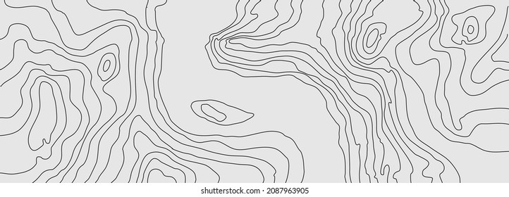 La topografía vectorial de contorno negro sobre blanco estilizó la altura de las líneas. El concepto de un esquema geográfico condicional y el camino del terreno. Gran tamaño. Mapa sobre el terreno vectorial de tierra Ilustración.