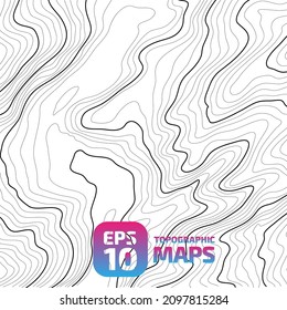 The black on white contours vector topography stylized height of the lines. The concept of a conditional geography scheme and the terrain path. Wide size. Map on land vector terrain Illustration.