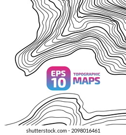 The black on white contours vector topography stylized height of the lines. The concept of a conditional geography scheme and the terrain path. 1x1 size. Map on land vector terrain Illustration.