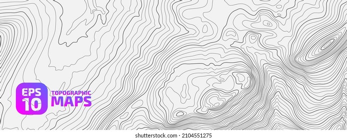 The black on white contours vector topography stylized height of the lines. The concept of a conditional geography scheme and the terrain path. Wide size. Map on land vector terrain Illustration.