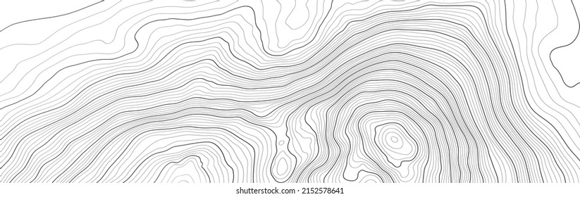 The black on white contours vector topography stylized height of the lines. The concept of a conditional geography scheme and the terrain path. Ultra wide. Map on land vector terrain Illustration.