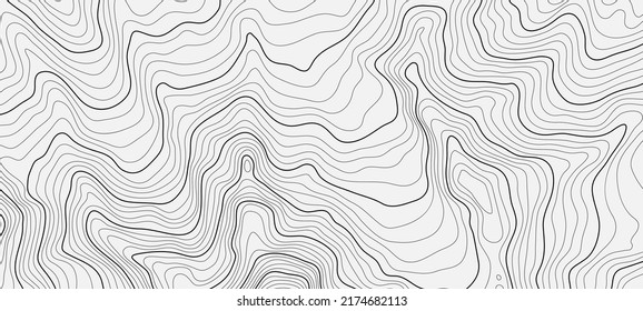 The black on white contours vector topography stylized height of the lines. The concept of a conditional geography scheme and the terrain path. Ultra wide. Map on land vector terrain Illustration.