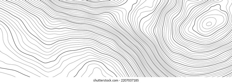 Black on white contours vector topography stylized height of the lines. The concept of a conditional geography scheme and the terrain path. Ultra wide size. Map on land vector terrain Illustration.