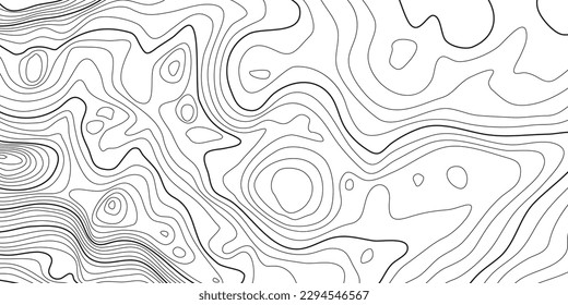 The black on white contours vector topography stylized height of the lines. The concept of a conditional geography scheme and the terrain path. Wide size. Map on land vector terrain Illustration.