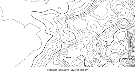 The black on white contours vector topography stylized height of the lines. The concept of a conditional geography scheme and the terrain path. Wide size. Map on land vector terrain Illustration.