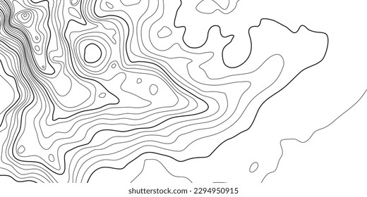 The black on white contours vector topography stylized height of the lines. The concept of a conditional geography scheme and the terrain path. Wide size. Map on land vector terrain Illustration.