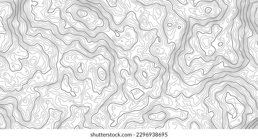 The black on white contours vector topography stylized height of the lines. The concept of a conditional geography scheme and the terrain path. Wide size. Map on land vector terrain Illustration.