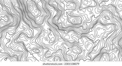 The black on white contours vector topography stylized height of the lines. The concept of a conditional geography scheme and the terrain path. Wide size. Map on land vector terrain Illustration.