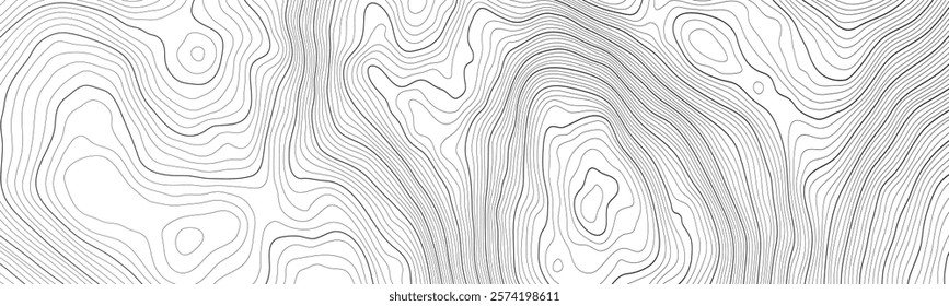 Black on white contours vector topography stylized height of the lines. The concept of a conditional geography scheme and the terrain path. Ultra wide size. Map on land vector terrain Illustration.