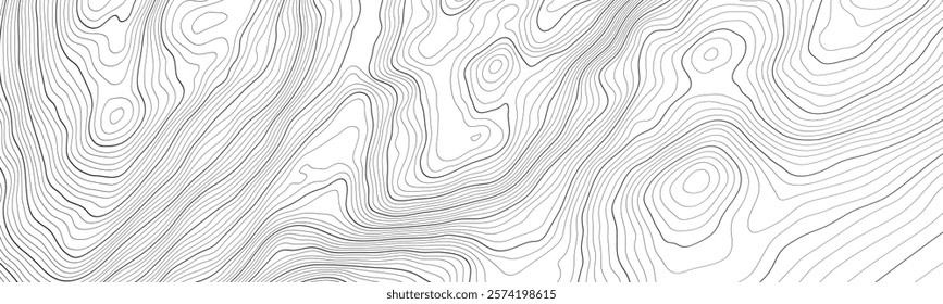 Black on white contours vector topography stylized height of the lines. The concept of a conditional geography scheme and the terrain path. Ultra wide size. Map on land vector terrain Illustration.