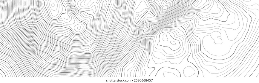 Black on white contours vector topography stylized height of the lines. The concept of a conditional geography scheme and the terrain path. Ultra wide size. Map on land vector terrain Illustration.