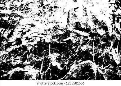 Black on white cracked texture. Weathered scratched surface. Distressed vector overlay for vintage effect. Abstract grainy surface. Uneven texture with frequent grit. Material design template