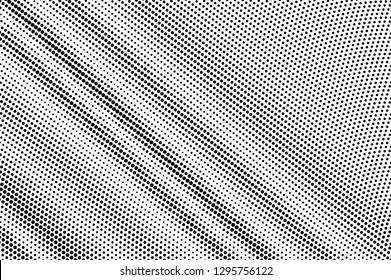 Black on white diagonal halftone texture. Diagonal dotwork gradient. Dotted vector background. Monochrome halftone overlay for vintage cartoon effect. Perforated retro card. Abstract dotwork surface