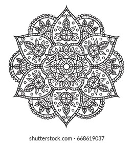 Black on white flower hand drawn mandala. Vintage decorative element, vector illustration