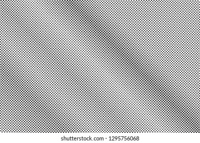 Black on white frequent halftone texture. Smooth dotwork gradient. Dotted vector background. Monochrome halftone overlay for vintage cartoon effect. Perforated retro card. Abstract dotwork surface