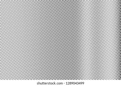 Black on white grunge halftone vector. Digital dotted texture. Smooth dotwork gradient. Monochrome halftone overlay for cartoon effect. Perforated background in retro style. Ink dotwork surface