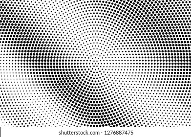 Schwarz auf weißem Halbton, Vektorstruktur. DIagonaler Gefälle. Zirkuläre Dotwork-Oberfläche für Vintage-Effekt. Monochrome-Halftonüberlagerung. Perforierter Retro-Hintergrund. Ink-Punktstrukturkarte