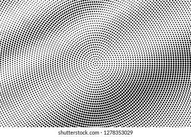 Black on white halftone vector texture. Diagonal dotted gradient. Centered dotwork surface for vintage effect. Monochrome halftone overlay. Perforated retro background. Ink dot texture card