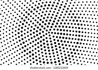 Black on white halftone vector texture. Rough perforated surface. Oversized dotwork gradient for vintage effect. Digital pop art background. Monochrome halftone overlay. Black ink dot texture card