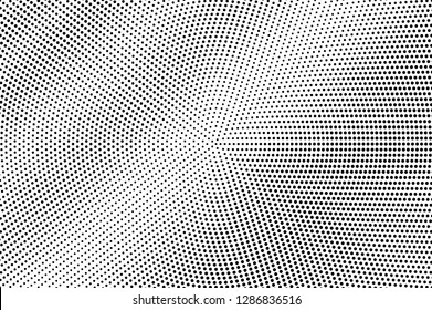 Black on white halftone vector texture. Smooth perforated surface. Diagonal dotwork gradient. Digital pop art background. Monochrome halftone overlay for vintage effect. Black ink dot cartoon texture