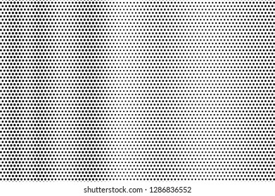 Black on white halftone vector texture. Grunge perforated surface. Vertical dotwork gradient. Digital pop art background. Monochrome halftone overlay for vintage effect. Black ink dot cartoon texture
