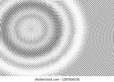 Black on white halftone vector texture. Digital optical illusion. Micro dotwork gradient for vintage effect. Monochrome halftone overlay. Perforated retro background. Ink dot texture card