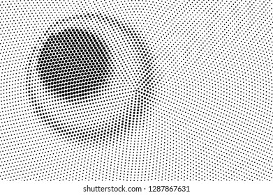 Black on white halftone vector texture. Digital optical illusion. Contrast dotwork gradient for vintage effect. Monochrome halftone overlay. Perforated retro background. Ink dot texture card