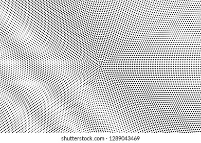 Black on white halftone vector. Dynamic dotted texture. Diagonal dotwork gradient. Monochrome halftone overlay for cartoon effect. Perforated background in retro style. Abstract dotwork surface