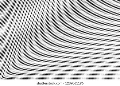 Black on white halftone vector. Diagonal dotted texture. Frequent dotwork gradient. Monochrome halftone overlay for cartoon effect. Perforated background in retro style. Abstract dotwork surface