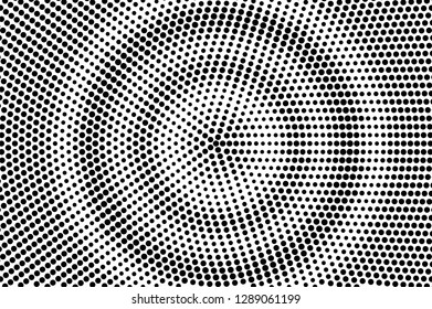 Black on white halftone vector. Round dotted texture. Dark dotwork gradient. Monochrome halftone overlay for cartoon effect. Perforated background in retro style. Abstract dotwork surface