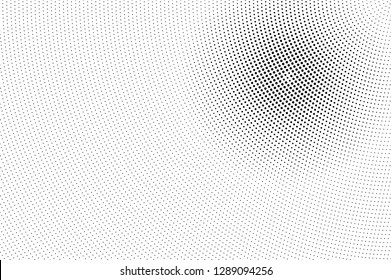 Black on white halftone vector. Circular dotted texture. Spotted dotwork gradient. Monochrome halftone overlay for cartoon effect. Perforated background in retro style. Abstract dotwork surface