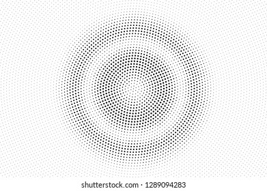 Black on white halftone vector. Circular dotted texture. Small dotwork gradient. Monochrome halftone overlay for cartoon effect. Perforated background in retro style. Abstract dotwork surface