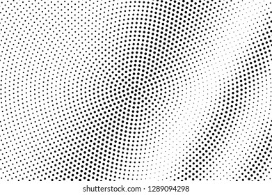Black on white halftone vector. Diagonal dotted texture. Centered dotwork gradient. Monochrome halftone overlay for cartoon effect. Perforated background in retro style. Abstract dotwork surface