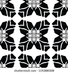 Black on White Leaf Quilt Vector Pattern. Hand Drawn Seamless Decorative Patchwork Graphic for Packaging, Modern Fashion Prints, Stationary, Paper Goods or Trendy Wrap. Monochrome All Over Background