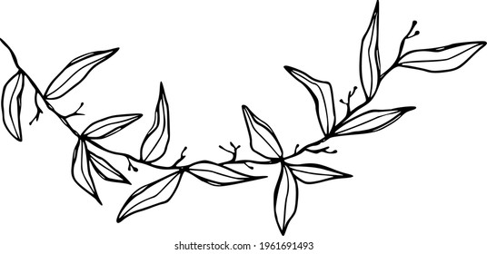 black on white Leaves vector background, line art wedding decoration, minimal plant element, wildflower foliage, graphic  ornament, botany herb frame 