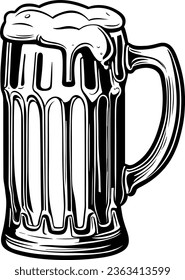schwarz auf weißer Linie Zeichnung eines gefüllten Biergläsers mit Schaumrückstand. Symbol für Objekte für Veranstaltungen, Pubs und Restaurants.