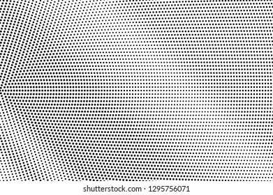 Black on white micro halftone texture. Smooth dotwork gradient. Dotted vector background. Monochrome halftone overlay for vintage cartoon effect. Perforated retro card. Abstract dotwork surface