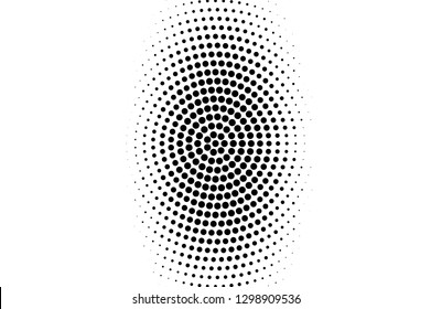 Black on white oval halftone texture. Rough dotwork gradient. Distressed dotted vector background. Monochrome halftone overlay. Vintage cartoon effect. Perforated texture. Retro dotwork surface