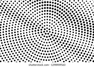 Black on white oversize halftone texture. Diagonal dotwork gradient. Distressed dotted vector background. Monochrome halftone overlay. Vintage cartoon effect. Perforated texture. Retro dotwork surface