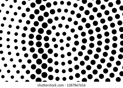 Black on white oversized halftone texture. Retro dotted ornament. Contrast dotwork surface for vintage effect. Monochrome halftone vector overlay. Perforated retro background. Ink dot texture card