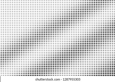 Black on white regular halftone vector. Digital dotted texture. Faded dotwork gradient for vintage effect. Monochrome halftone overlay for cartoon effect. Perforated background. Ink dotwork surface