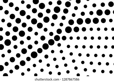 Black on white rough halftone texture. Oversized dotted ornament. Contrast dotwork pattern. Monochrome halftone vector banner. Perforated retro background. Polka dot texture card