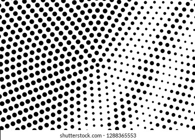 Black on white rough halftone vector. Digital dotted texture. Centered dotwork gradient for vintage effect. Monochrome halftone overlay for cartoon effect. Perforated background. Ink dotwork surface