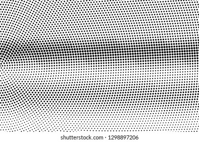 Black on white rough halftone texture. Horizontal dotwork gradient. Dotted vector background. Monochrome halftone overlay for vintage cartoon effect. Perforated retro card. Abstract dotwork surface
