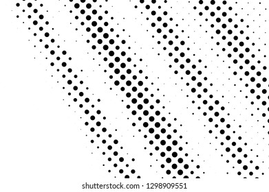 Black on white rough halftone texture. Diagonal dotwork gradient. Distressed dotted vector background. Monochrome halftone overlay. Vintage cartoon effect. Perforated texture. Retro dotwork surface